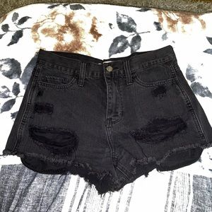 Hollister Black Ripped Jean Shorts